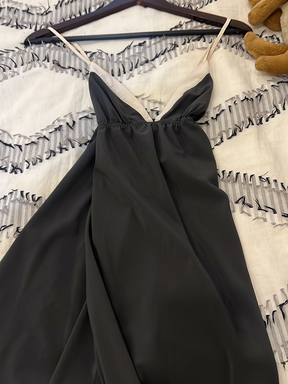 Victoria's Secret Black Satin Chemise with Cream Trim